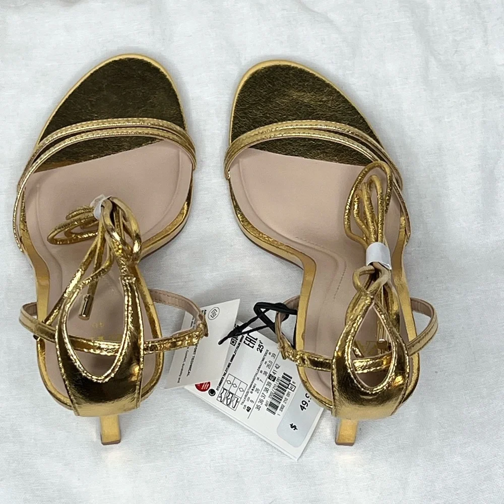 Zara Gold Lace up  Sandals - Picture 9 of 14